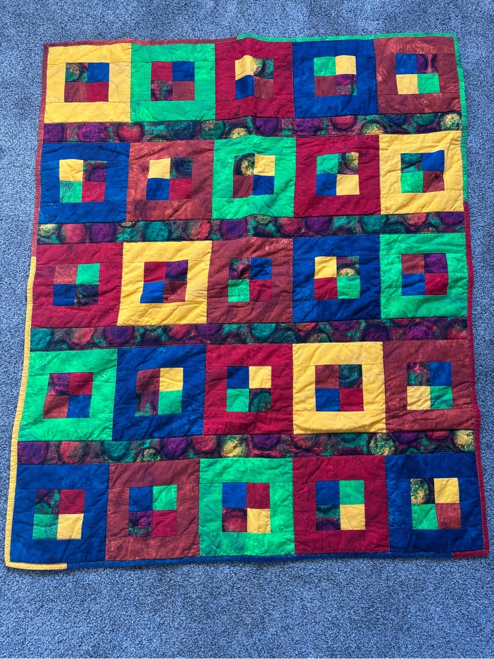 Vintage Handmade Patchwork Quilt 39x47 Fall Autumn Colors Cottagecore kidcore